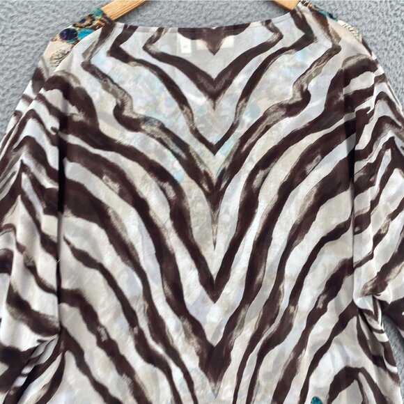 Chicos Top Womens 3 US Extra Large Brown Multi Zebra Stripes 3/4 Sleeves Blouse - Picture 4 of 9